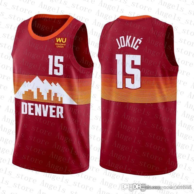 

Nikola 15 Denver Nugget New Jokic basketball Jersey 2020 2021 New Collin 2 Sexton, Black;red