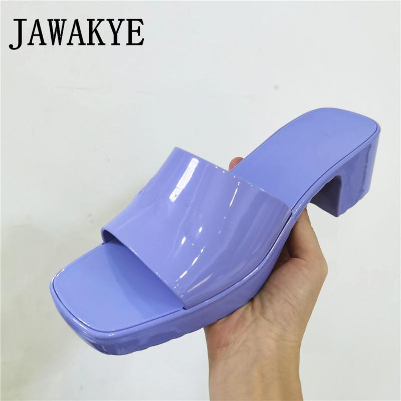 

Thick Sole Platform Slides Jelly Mules Slippers Women Kitten Heel PVC Outdoor Ladies Chunky Beach Shoes Summer Sandals, Black