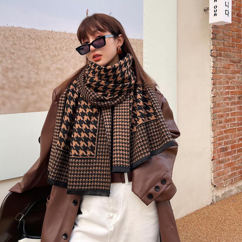 

Scarves 2021 Bird Lattice Scarf Fashinable Warm Women Long Shawl Artistic Style Head Wraps