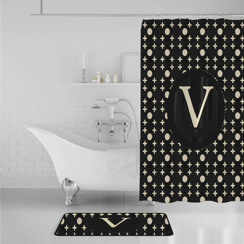 

Newest Waterproof Polyester Shower Curtain 2 Piece Set Large Size 180*180CM Water Absorption Bathtub Mat For Bathroom Decoration
