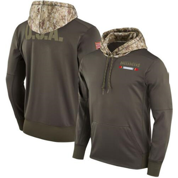 

Men Tampa Bay Hot Style Buccaneer Hoodies Sweatshirt Olive Salute to Service Sideline Therma Performance Pullover Hoodie
