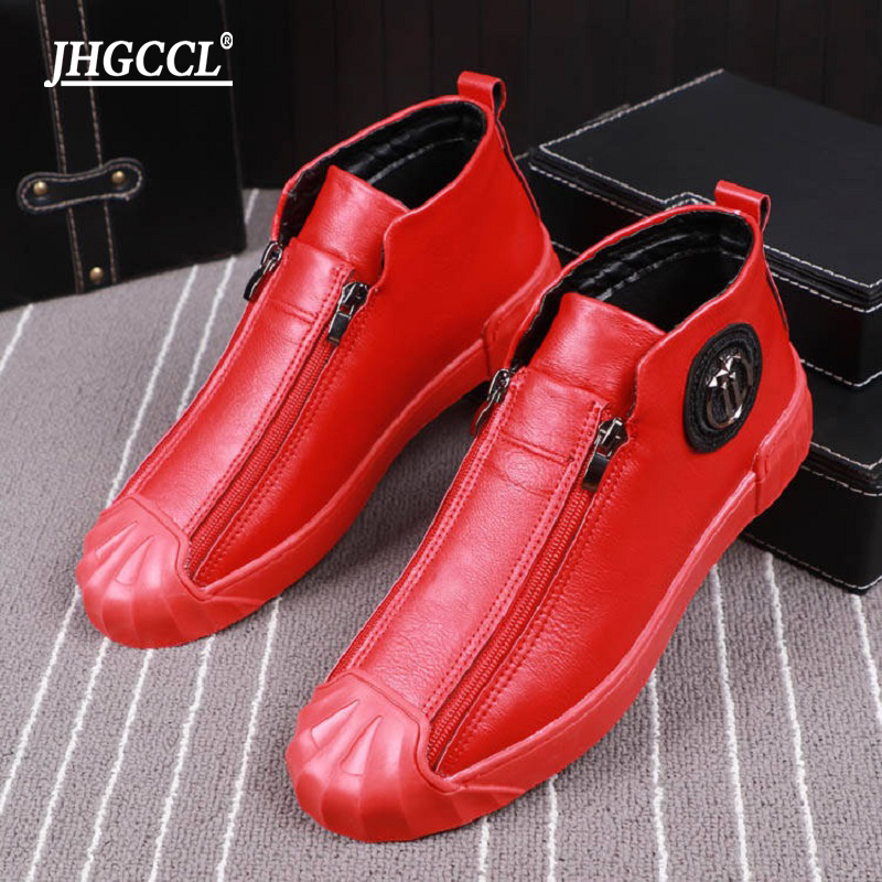 

Men's Sneakers Punk Street British Style Casual Ankle Boots Men High Top Zipper Black Bottom Flat Platform Shoes for Male