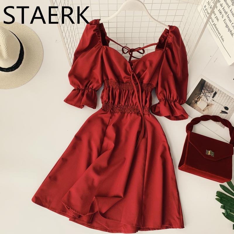 

Sarongs Red Dress V Tie Bubble Sleeve Sexy Back Stretch Bundle Waist Retro Women Summer Clothing Vintage Boho Sleeveless Beach Var, Blue;gray