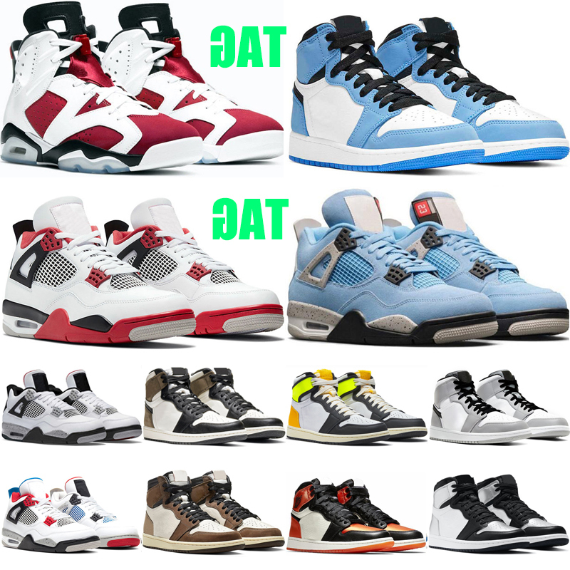 

University Blue 1 1s Basketball Shoes for men women Silver Toe Shadow VOLT GOLD 6s Carmine 4s Fire Red outdoor sports sneakers trainers, 3 light smoke grey 36-46