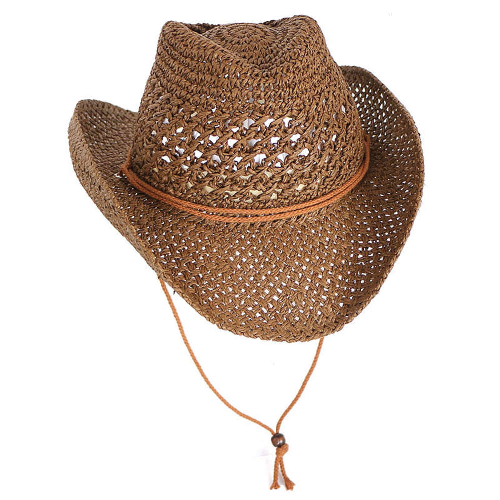 

Western Cowboy Hat handmade straw hat men's Women's outdoor Beach sunscreen big edge, Blue;gray