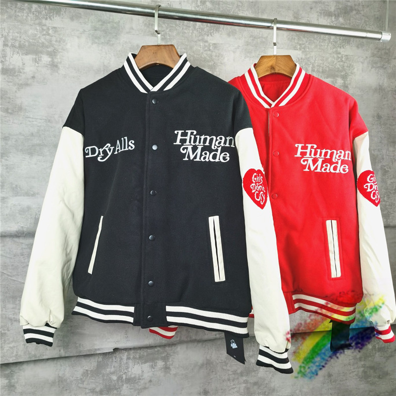 

Baseball Jacket Men Women 1 Quality Coat Sleeve Two-color Patchwork Embroidery Jackets, Black