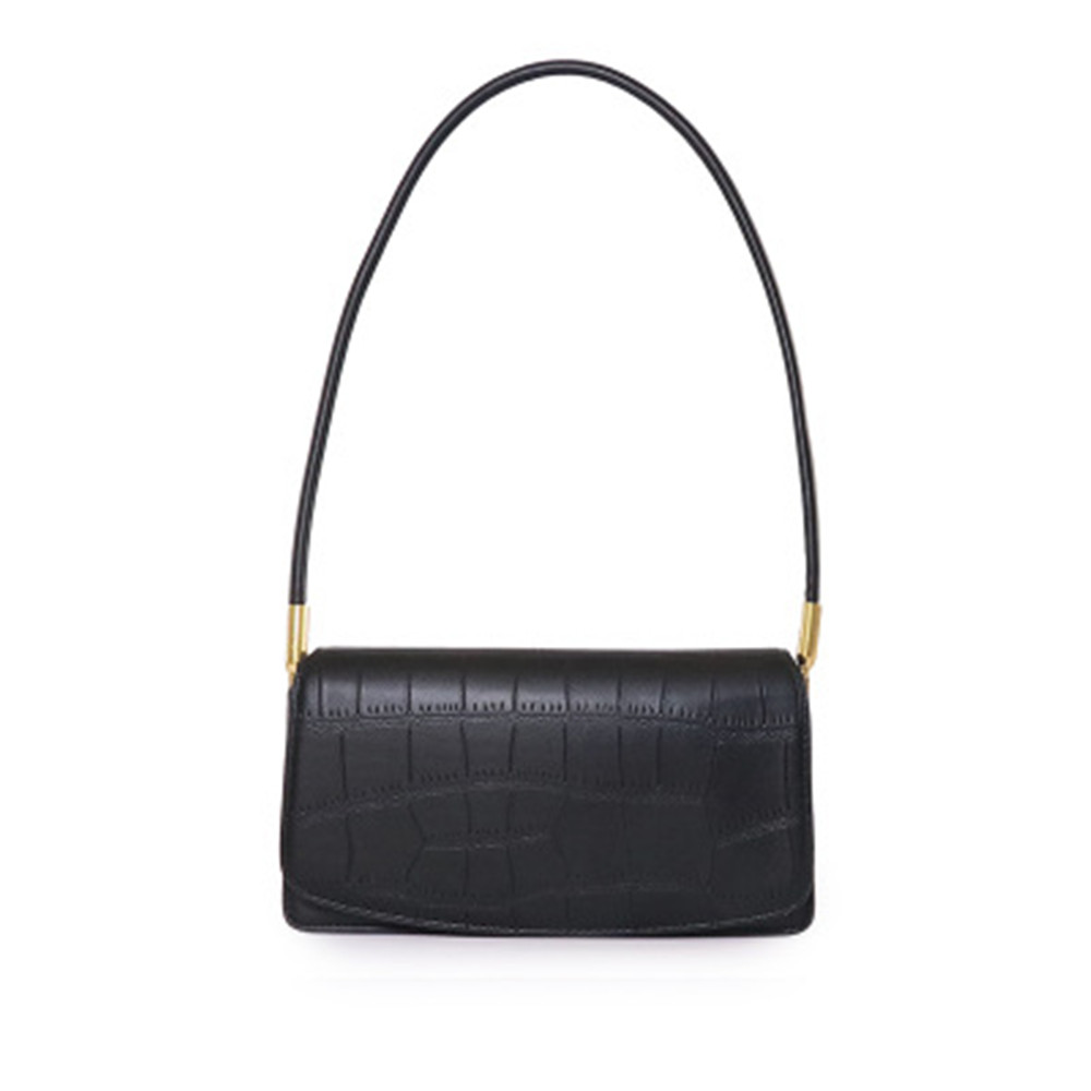 

Shoulder bag 2021, French ladies baguette, high-quality niche design crocodile pattern solid color tote under the arms, Black;red