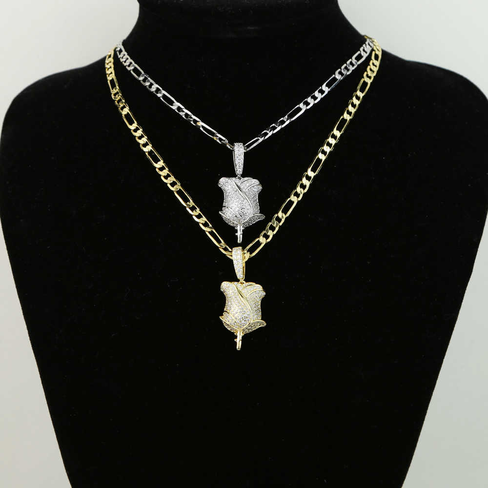 

Iced out luxury Flower charm Pendant Necklace for women wedding lover Valentine's Day Gift with Figaro chain jewelry gift X0509