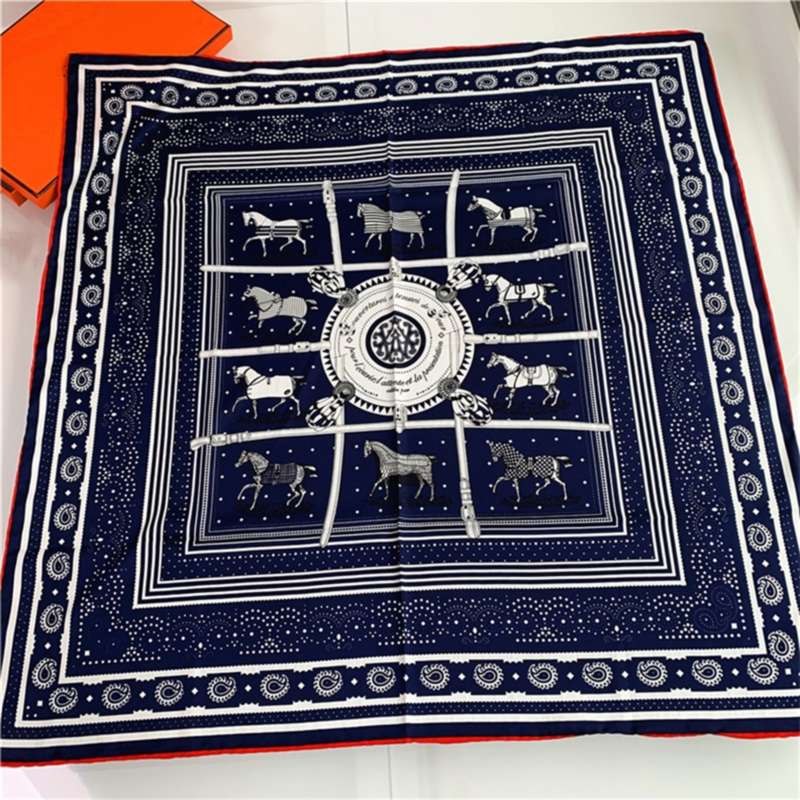 

90cm Hand Rolled Hem Paisley Horse Twill Silk Square Scarf Women Shawl Brand Hijab Foulard Head Scarves Design Bandana 210928