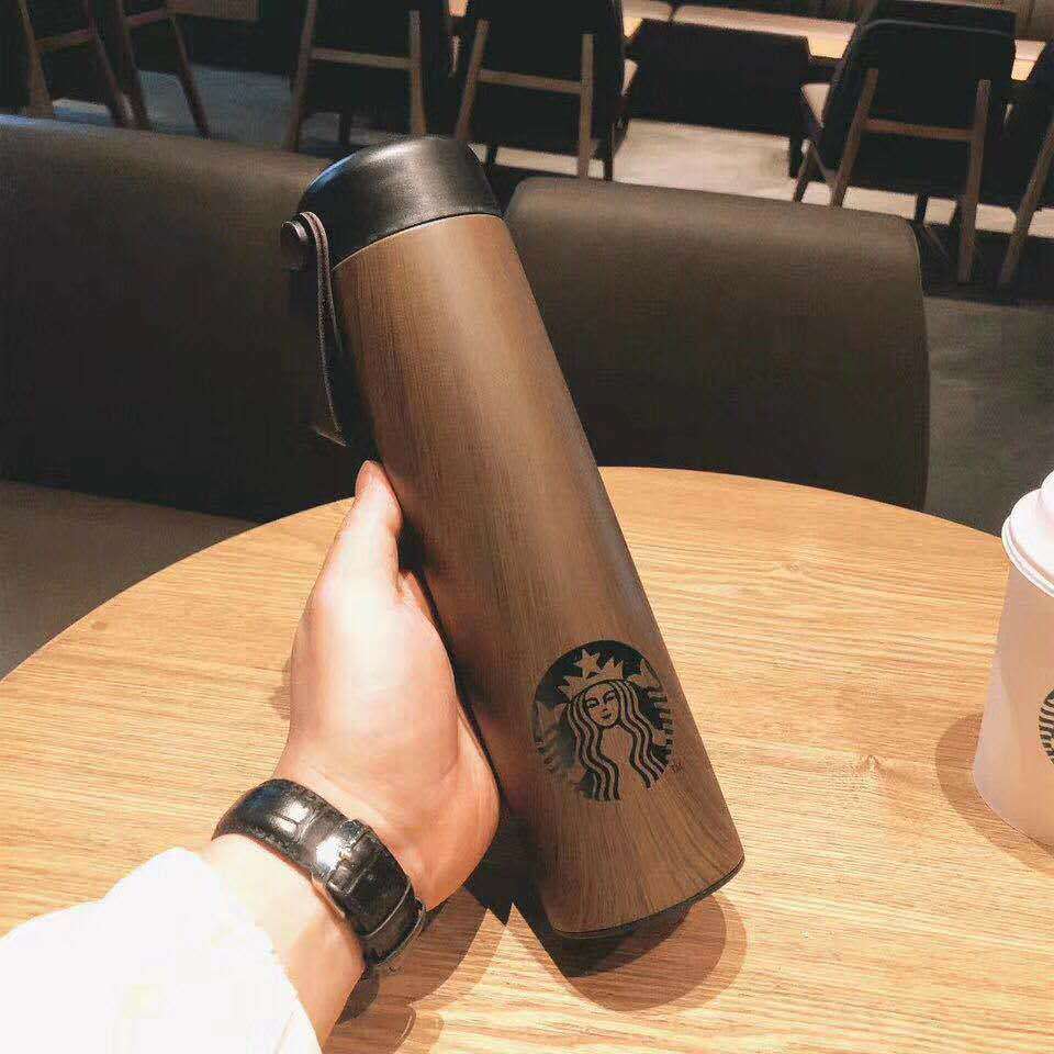 

Starbucks wood grain thermos With rope for men and women stainless steel car cup portable gift thermos cup, No.3