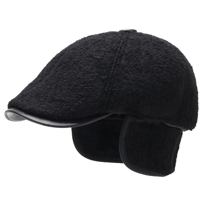 

Berets Men Fall Winter Peaked Flat Cap Earmuffs Driving Beret Hat Classic Herringbone Sboy Ivy Fishing, Black