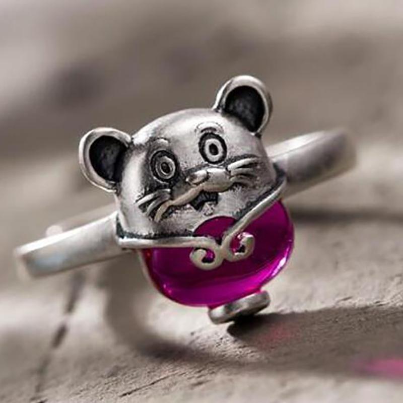 

Cluster Rings Silver Mouse Fresh And Lovely Cold Wind Small Niche Design Craftsmanship Inlaid Gemstone Female Opening Adjustable Ring