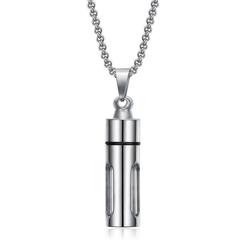 

1PC Stainless Steel Pill Capsule Open Container Tube Scripture Golden Pendant Essential oil Necklace For women