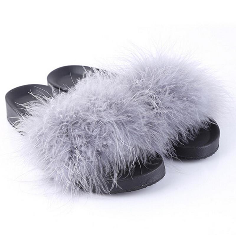 

Women Furry Slippers Ladies Shoes Cute Plush Hair Fluffy Sandals Women's Fur Winter Warm, Black