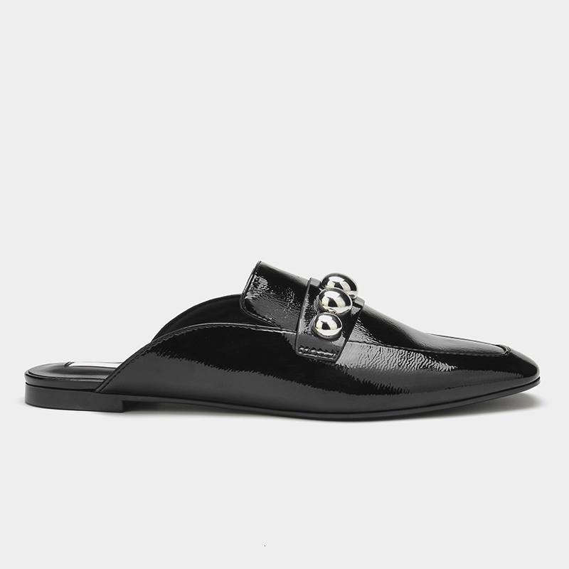 

slippers flat shoes female rivet cover toe loafers ladies' beige heeled sandals mules for women string bead square black ru c2tt