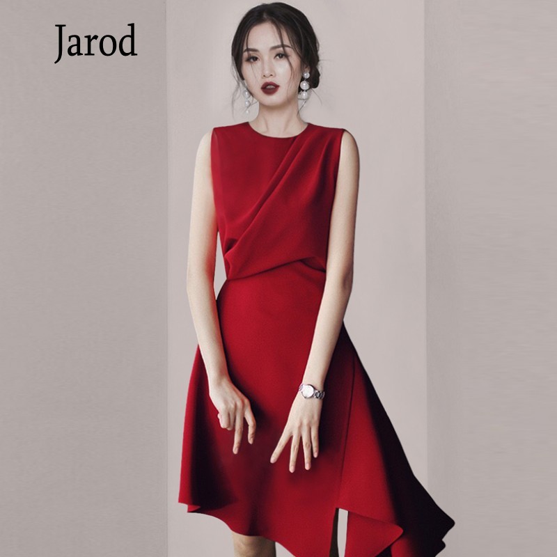 

Elegant Irregular Party Dress Summer Runway Red Ruffles Sleeveless Women Fashion Ladies Draped slim Dress Vestidos 210518, Black