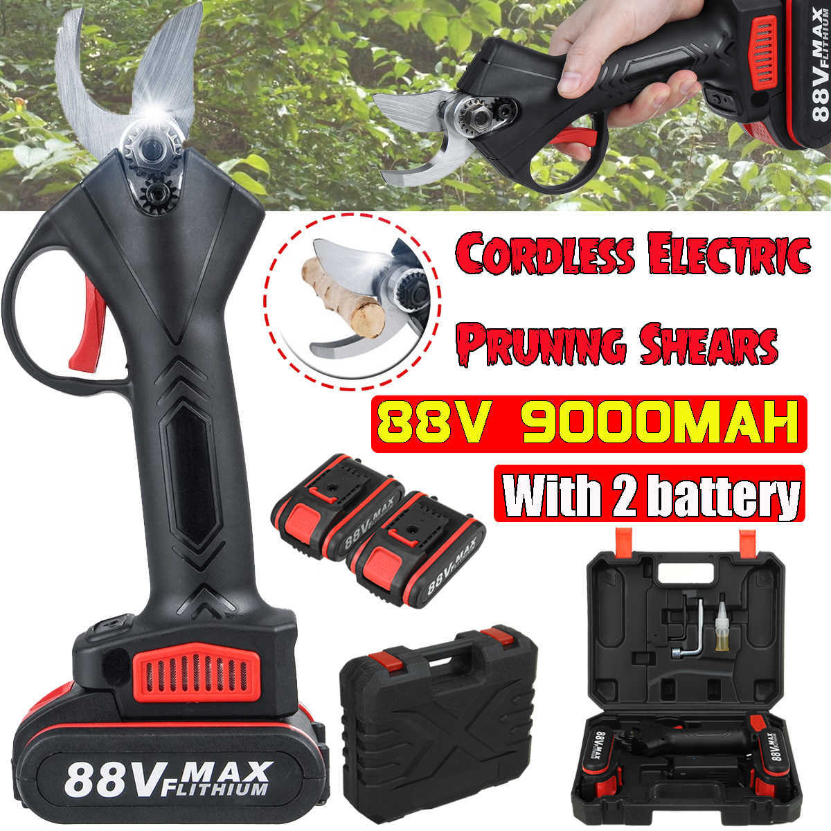 

88V Cordless Electric Pruning Shears 30mm Max Cutting Garden Pruner Secateur Branch Cutter with 2 Lithium-ion Battery US Plug 210719