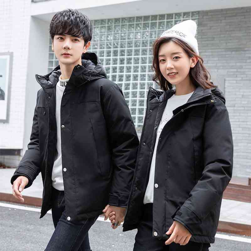 

Color blocked down men's and women's lovers' winter new thickened jacket, Black