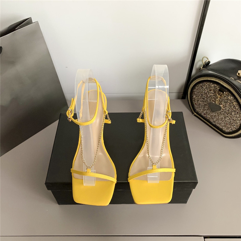 

2021 Summer Ladies 8cm High Heel Sandals Square Toe Design Macaron Color Strap Sandal Wedding Prom, 004