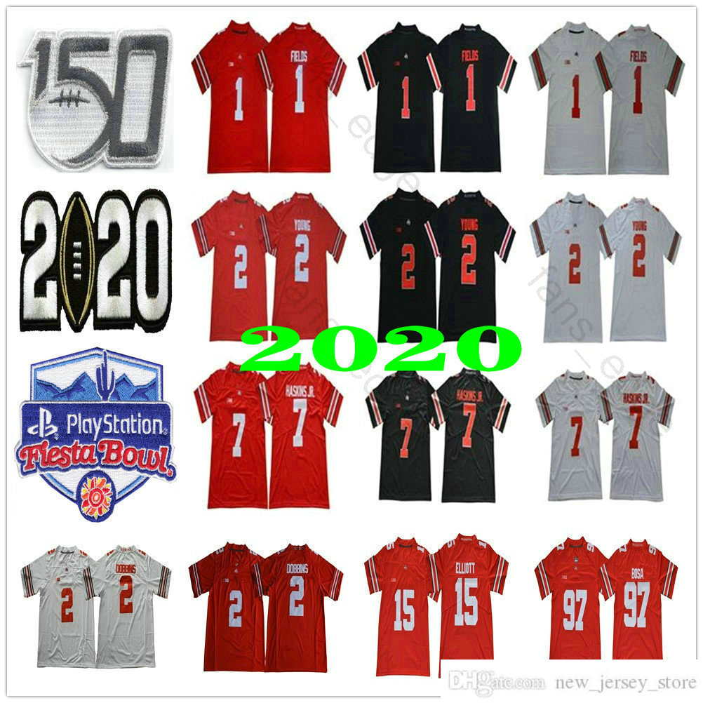 

2020th College Football Wear Ohio State Buckeyes Justin Fields Jersey OSU Playoff #1 #2 Chase Young JK Dobbins 15 Elliott Nick Bosa Master Teague 150TH Fiesta Bowl, As picture