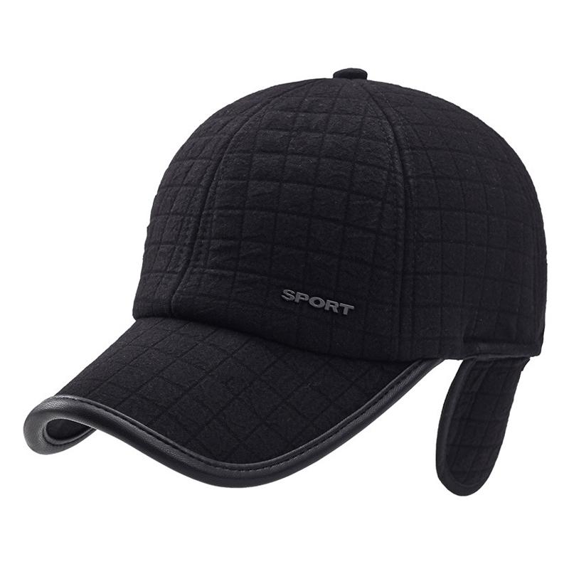 

Berets Solid Men's Winter Cap With Earflaps Keep Warm Cotton Baseball Male Outdoor Velvet Thicken Fitted Snapback Hat, Grey