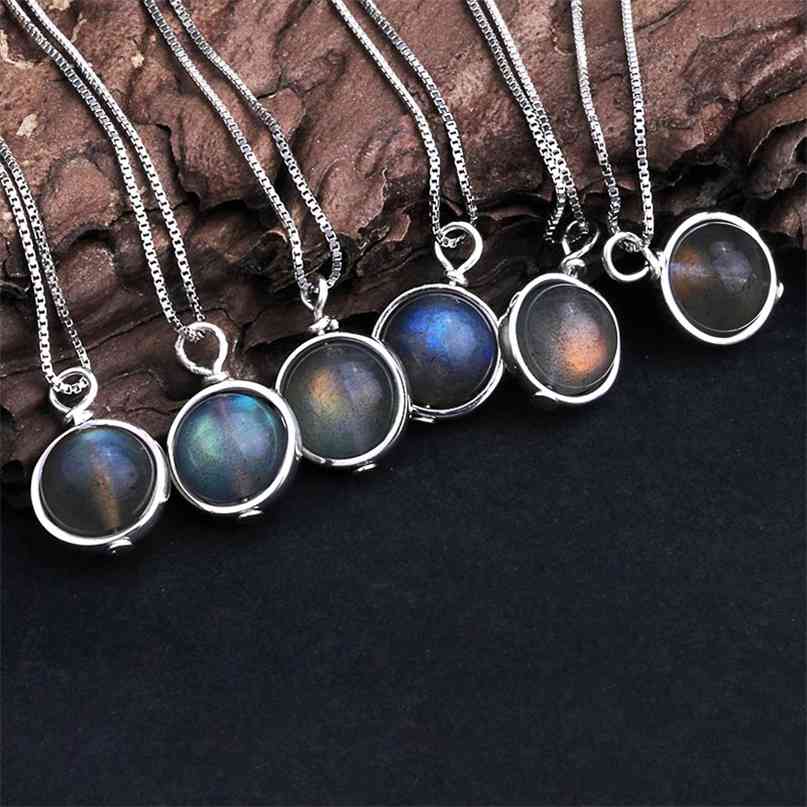 

Real 925 Silver Natural Labradorite Stone Pendant Necklace For Women Lucky Bead Fine Jewelry Gemstone Bijoux 210721