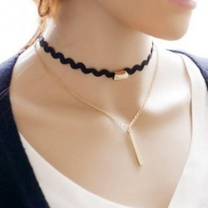 

Pendant Necklaces Women Simple Lace Collar Chain Clavicle Collares De Moda 2021 Ladies Double-layer Fashion Necklace Dropship