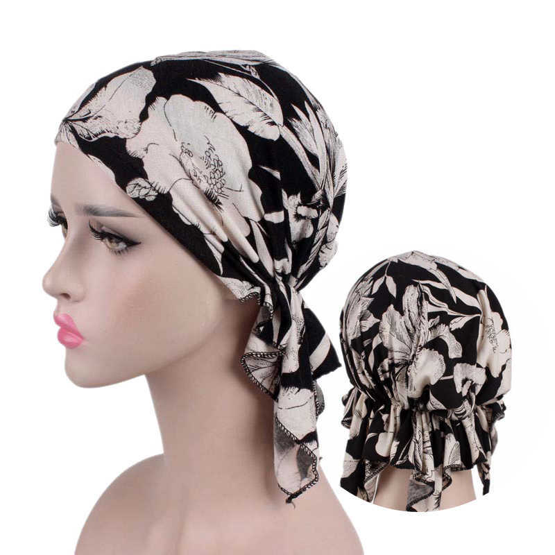 

2020 New fashion print woman turban hat soft elastic flowers lady muslim headdrwrap head scarf hijab caps turbante female X0803