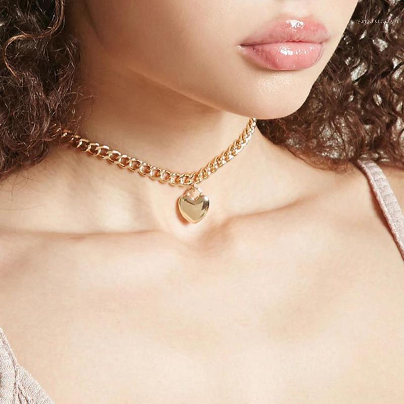 

Women Romantic Love Heart Pendant Choker Rolo Cable Chain Necklace Jewelry Gift 2021 Chains