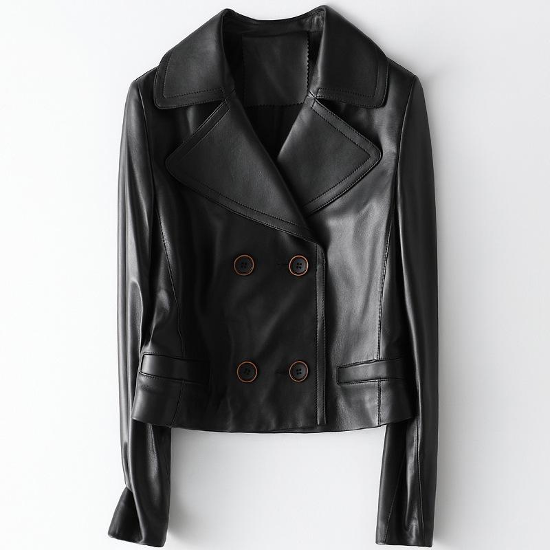 

Women's Leather & Faux 2021 Black Moto Biker Genuine Jackets For Autumn Spring Female Sheepskin Coat Fashion Cool Tops Girls