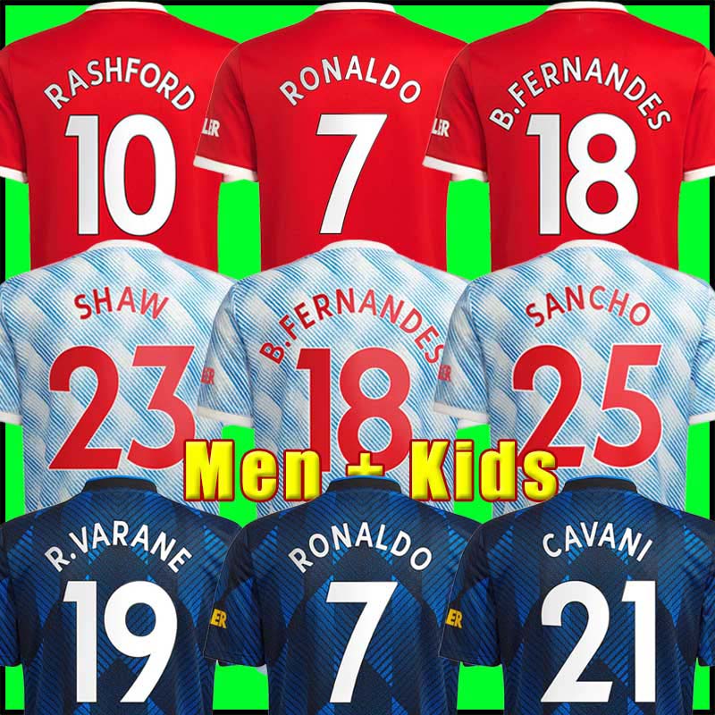 

RONALDO SANCHO RASHFORD soccer jersey 21 22 SHAW 2021 2022 fans player version manchester POGBA MARTIAL LINGARD B. FERNANDES UNITED UTD football shirt man kids kit, 21/22 men home + patch