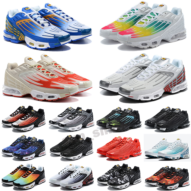 

WITH BOX Designer Newest Mens Tn Plus 3 Tuned Running Shoes Ghost Green Aqua Triple White Black Grey Red Laser Blue Sports Trainers Sneakers Size 36-45, Color 1