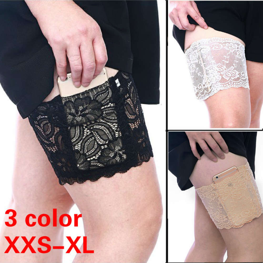 Top selling lace sock cover anti slip thigh mobile phone bag lady&#039;s garter pocket-image-670085224