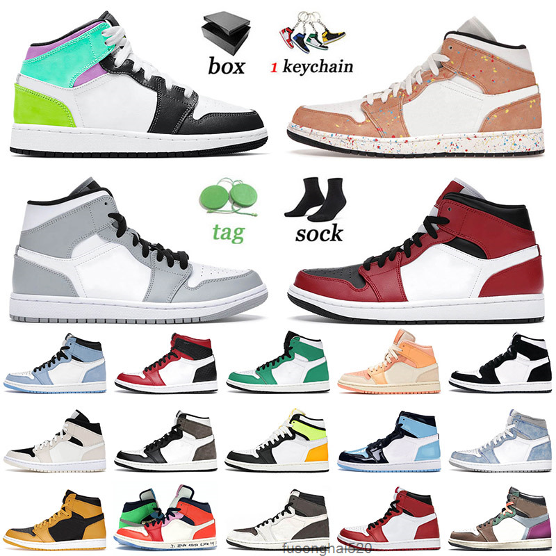 

High Quality 2023 Basketball Shoes 1 1s Mid Jumpman Pastel Brushstroke Cactus Jack Atmosphere Seafoam Pollen Fragment Trainers Sneakers, B40 36-46 dark pony smoky mauve