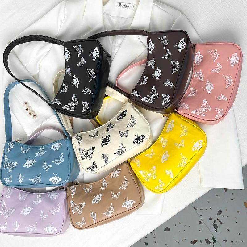 

Evening Bags Simple Women PU Leather Underarm Small Butterfly Printing Shoulder Shopping Ladies Zipper Armpit