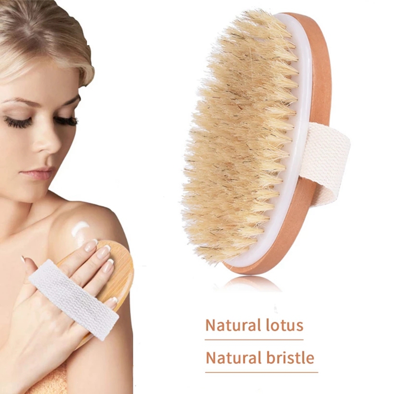 

Wooden Oval Bath Brush Natural Boar Bristles Dry Body Brushes Exfoliating Massage Cellulite Treatment Blood Circulation WLL510