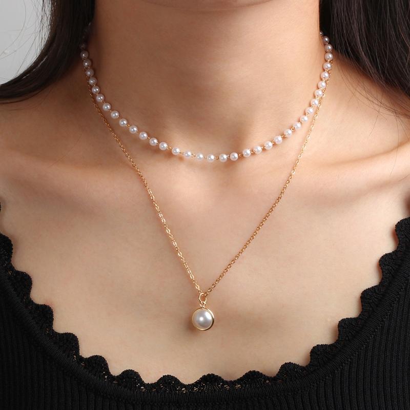 

Pendant Necklaces Lady Double Layers Necklace Simulated Pearl Clavicle Choker Collarbone Jewelry Women Girls Anniversary Birthday Gift