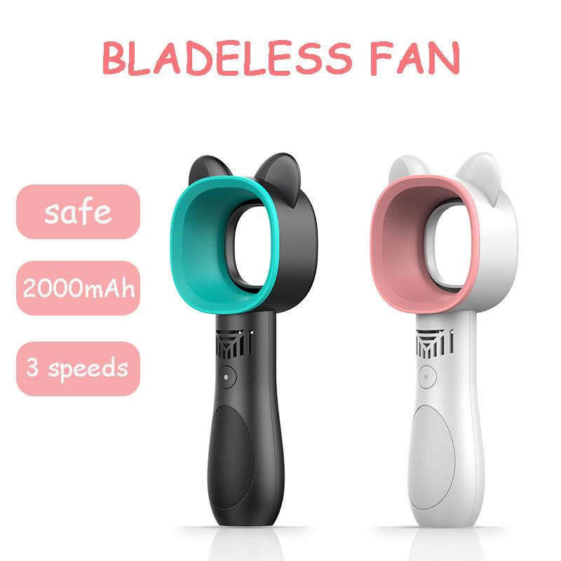 

Electric Fans Mini Bladeless Fan Cute Cat Hand Held USB Rechargeable 2000mAh Mute Without Vane For Home Outdoor Ventilador Cooler 8H