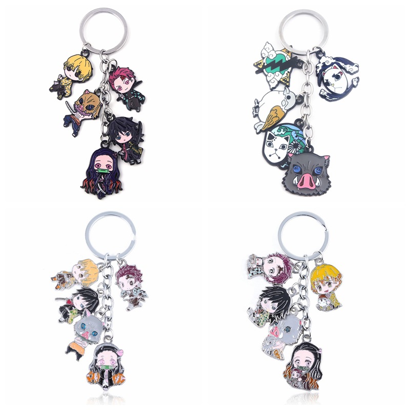 

Demon Slayer Kamado Tanjirou Nezuko Agatsuma Zenitsu Hashibira Inosuke Tomioka Giyuu Cartoon Enamel Alloy Keychain Keychain Gift