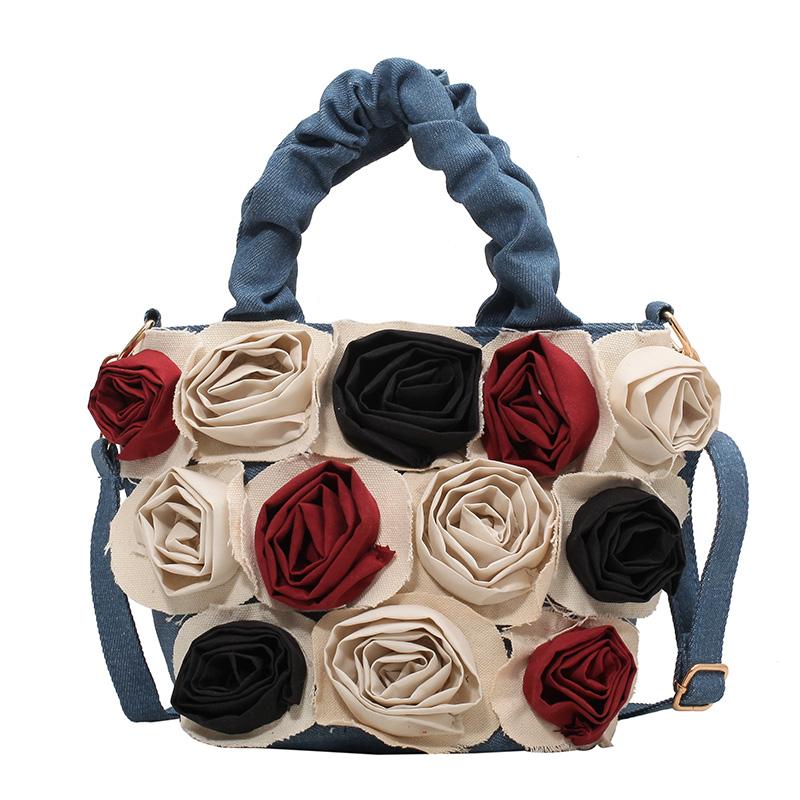 

Evening Bags Trendy Brand Designer Flower Women Shoulder Crossbody 2022 Vintage Denim Handbag Purses Ladies Messenger Totes High Quality