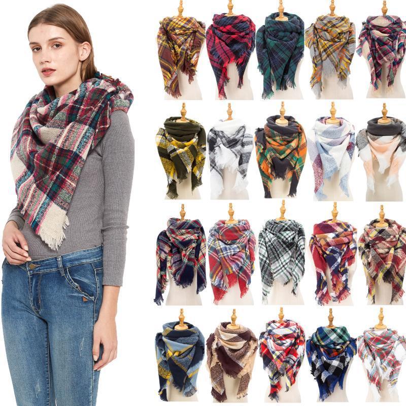 

Scarves Spring, Autumn And Winter High-quality Neck Square Scarf Ladies Split Plaid Triangle Shawl Fashion, Blue;gray