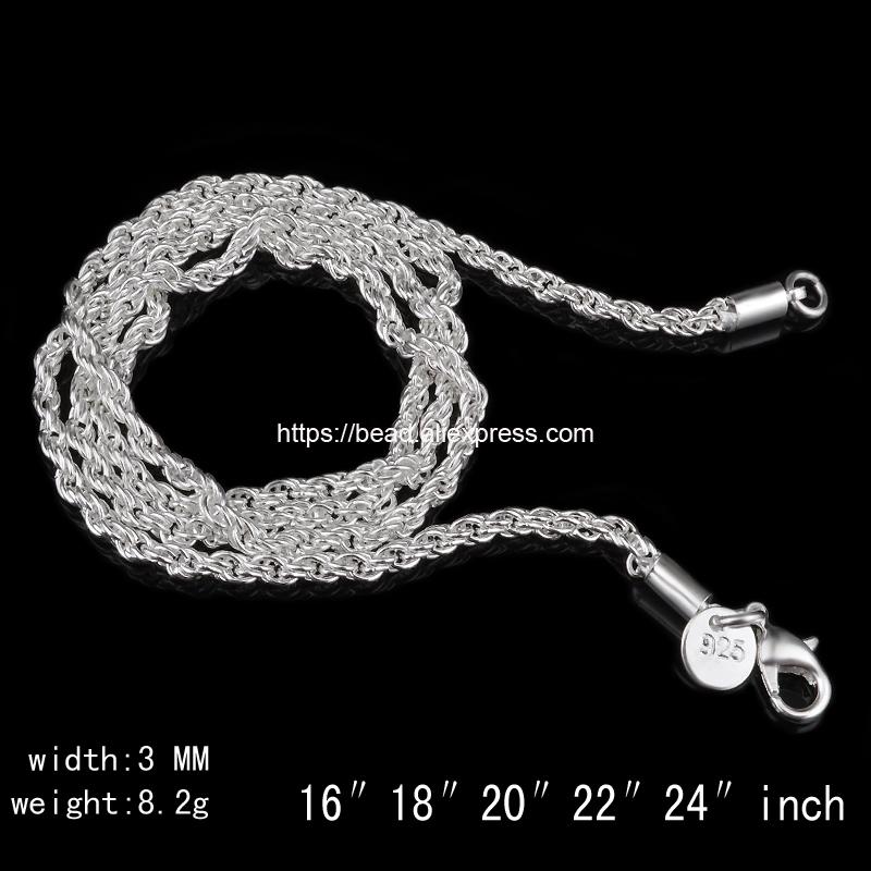 

Chains 3.0mm Silver Plated Lobster Clasp Rope Chain 16 18 20 22 24 Inch Pick Size For Handmade Jewelry DIY
