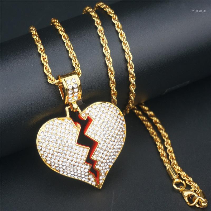 

Pendant Necklaces Hip Hop Iced Out Bling Full Rhinestone Rope Chain Heart Breaking & Necklace For Men Women Jewelry Drop