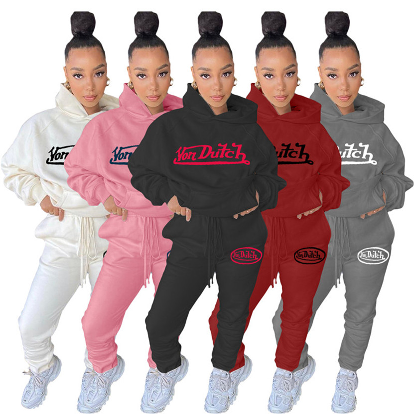 

Fall Winter Clothes Women Von Dutch Tracksuits Pullover Hooded Hoodies+pants Two Piece Set Plus Size Embroidery Sweatsuits Casual black outf, Gray