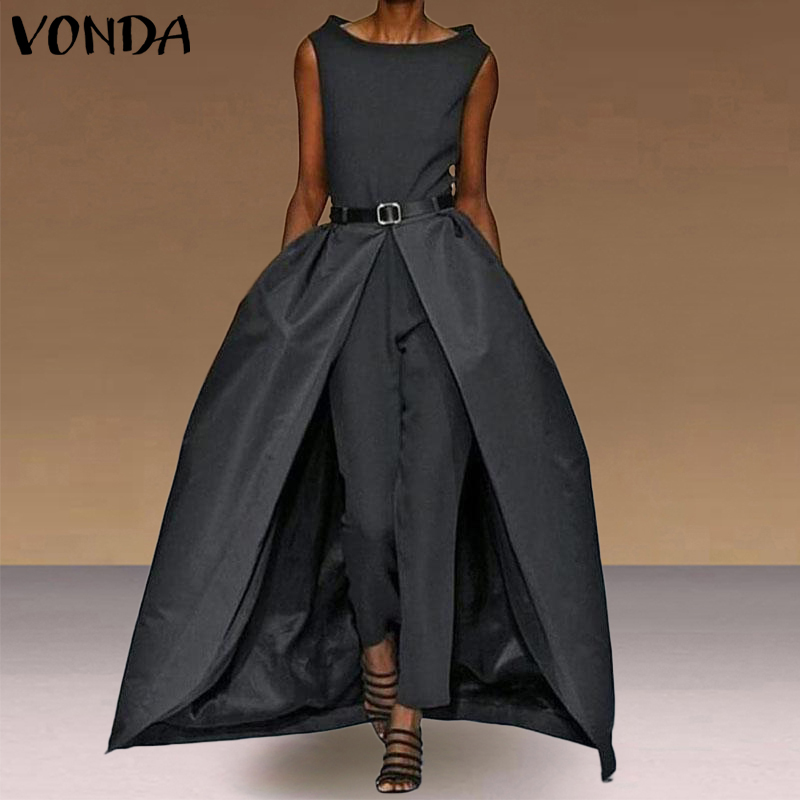 

Overalls for Women Party Playsuits Sexy Jumpsuits Vintage Rompers Office Lady Overalls Long Pants VONDA Female Trousers Pus Size, Black