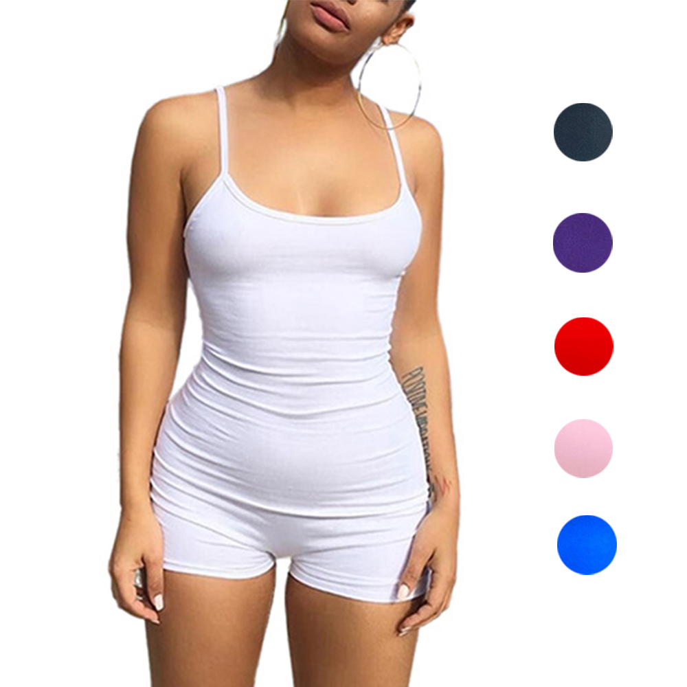 

Casual Fitness Summer Bodycon Rompers One Piece Women lucky label Jumpsuit Playsuit Sexy Slim Body Skinny Spaghetti, Black