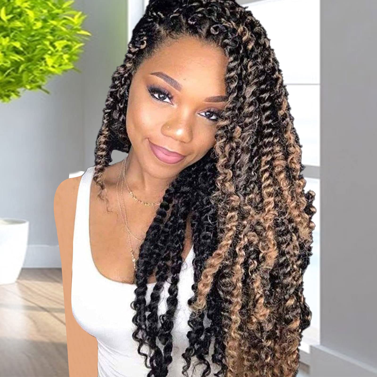 

LANS Passion Twist Hair 24 Inch Water Wave Passion Twist Crochet Braiding Hair 100g/pcs Synthetic Braids Goddess Locs Long Bohemian Locs Hair LS01P, T30