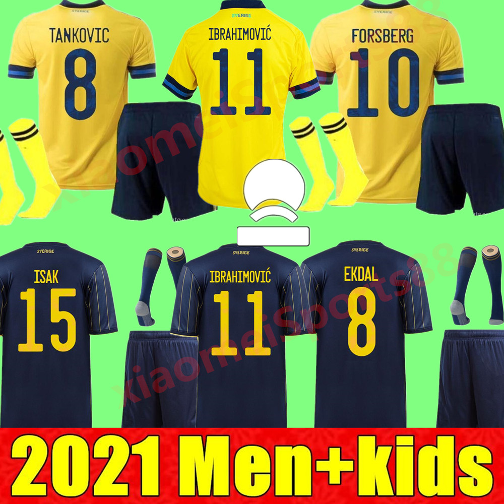 

Men kids kits set 2021 Sweden soccer Jersey youth Home away IBRAHIMOVIC Kit KULUSEVSKI BERG FORSBERG LARSSON TANKOVIC ISAK CLAESSON child football shirt, Adult home size s-xxxl