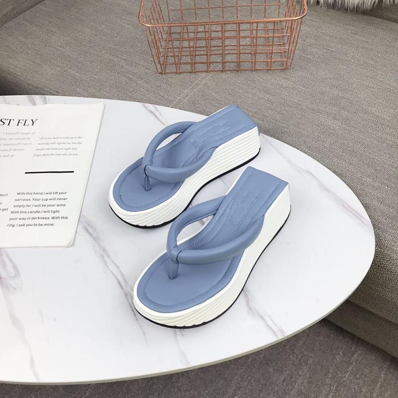 

Slippers Arrival 2021 Spring And Summer High Heel Platform Comfortable Flips Genuine Leather Women Shoes, White