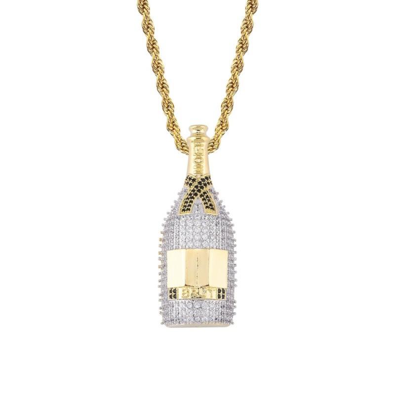 

Pendant Necklaces 18K Gold Plated Bling CZ Simulated Diamond Iced Bottle Necklace Hip Hop Chain Jewelry For Men Charm Gifts